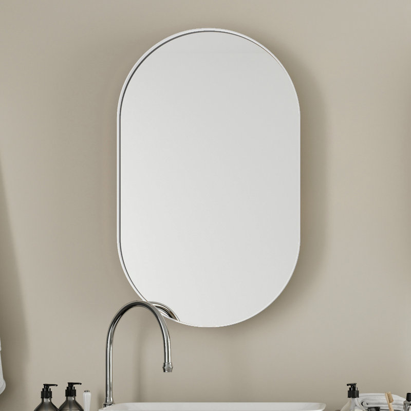 Pharmacie ovale avec miroir et tablettes réglables, Blanc