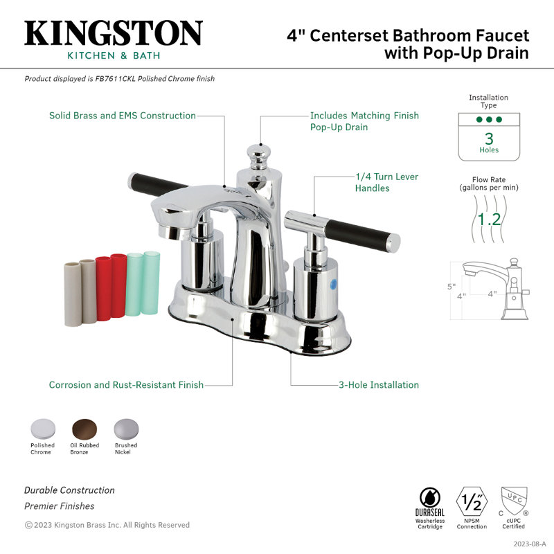Robinet de salle de bain central Kaiser avec bonde, Chrome poli