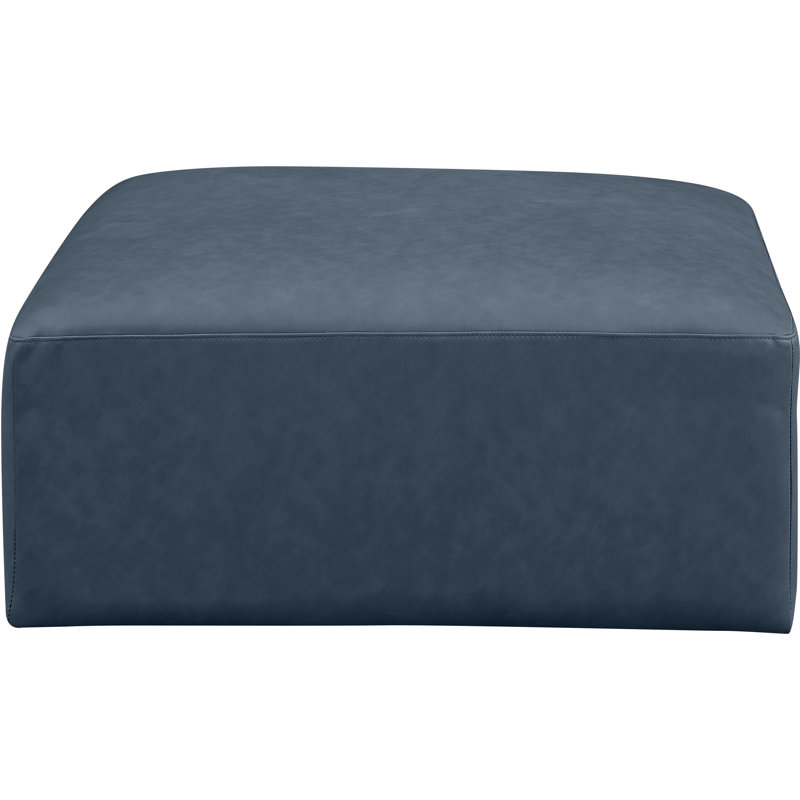 Iyonnie Upholstered Ottoman, Navy Vegan Leather