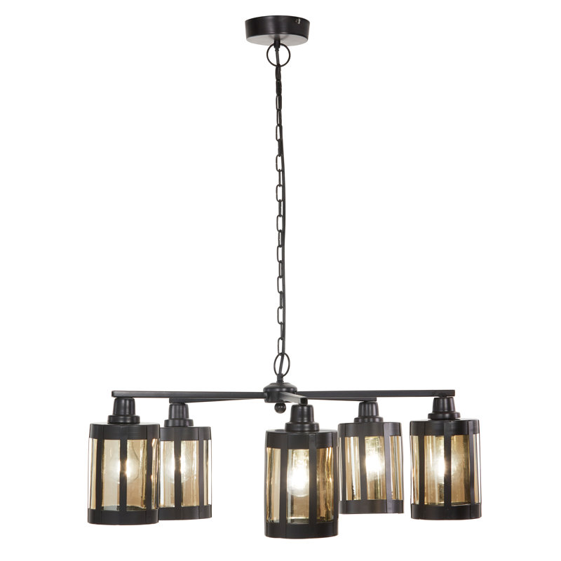 25"W 5-Light Oliver Metal and Glass Chandelier