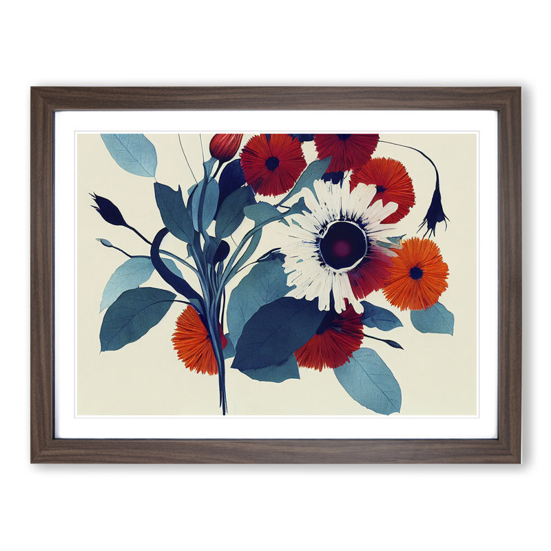 Splendorous Modern Flowers Abstract - Framed Print, 34cm H x 46cm W x 2cm D, Walnut