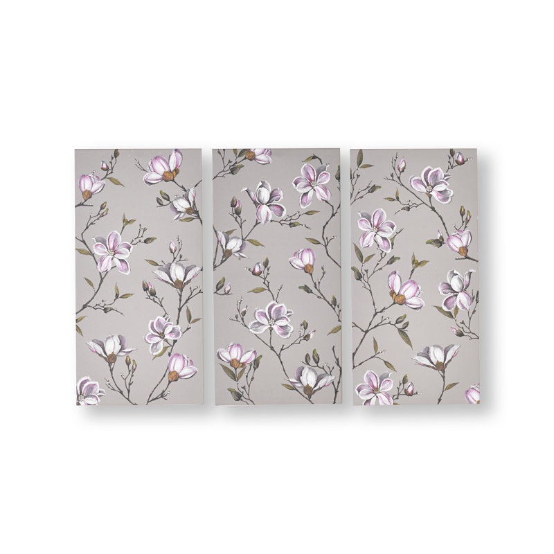 Magnolia Daydream Floral Gray Canvas Wall Art Set