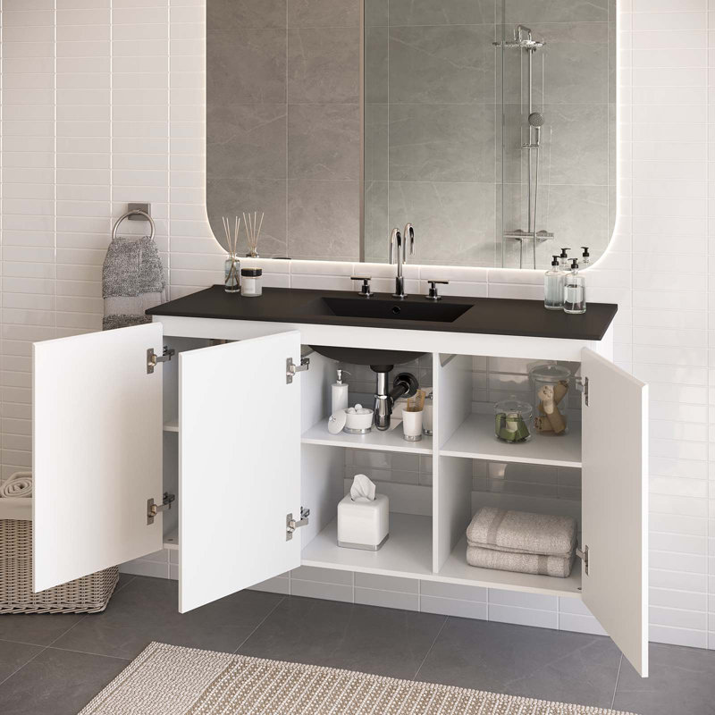 Ensemble de meuble-lavabo mural Bryn, Noir, Blanc