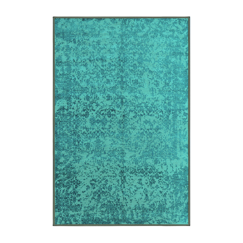 Tapis oriental en chenille tissé à la machine Mikhaila en bleu sarcelle / bleu, Rectangle 2 pi x 3 pi