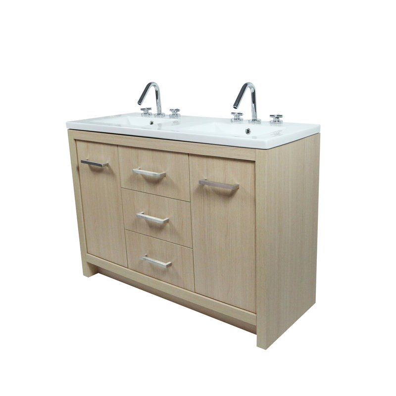Meuble-lavabo double 48 po avec plateau en céramique Kuebler