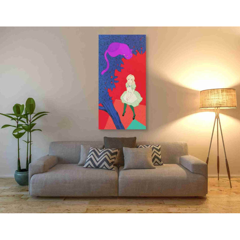 «Alice and Cheshire Cat» par Sai Tamiya, art mural sur toile, H 60 po x l 30 po x P 1,5 po