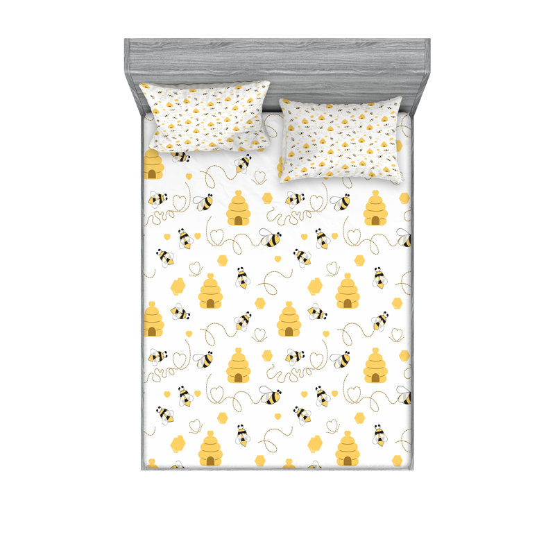 Drap-housse et taie décorative Ambesonne Moutarde blanc moutarde, Ensemble de draps pour très grand lit californien
