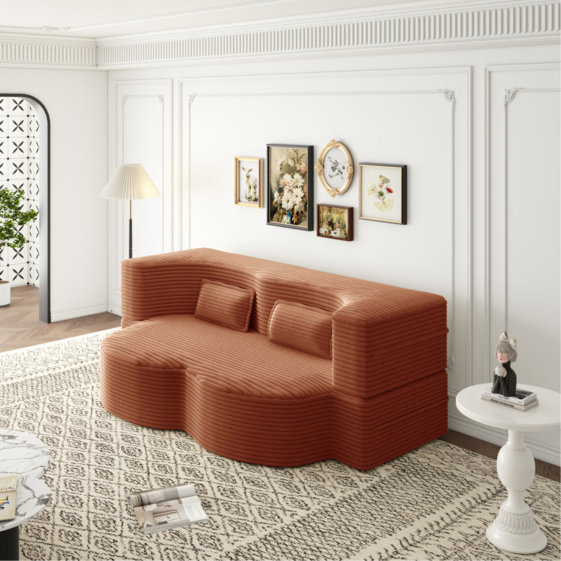 Canapé-lit moderne avec 2 coussins, canapé-lit convertible en velours côtelé rembourré de mousse, matelas pliant double pour le salon, lit d'invité, aucun assemblage requis