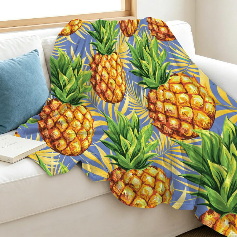 Jeté en flanelle verte ultra douce, motif ananas à imprimé recto, Jeté 40 po x 50 po