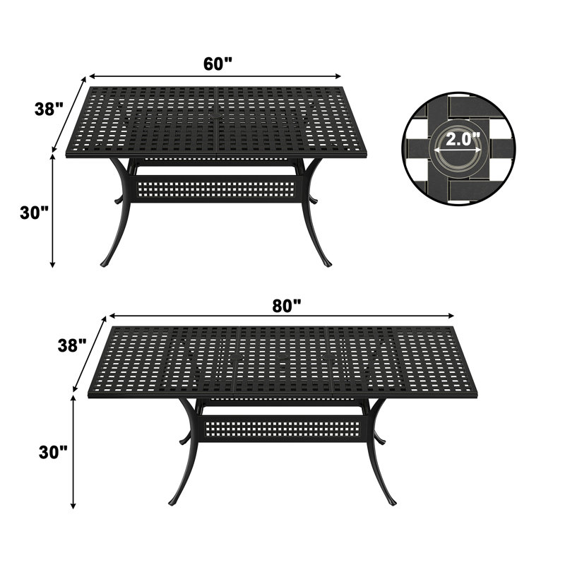 Table de salle à manger d'extérieur en aluminium coulé Lawrenceville