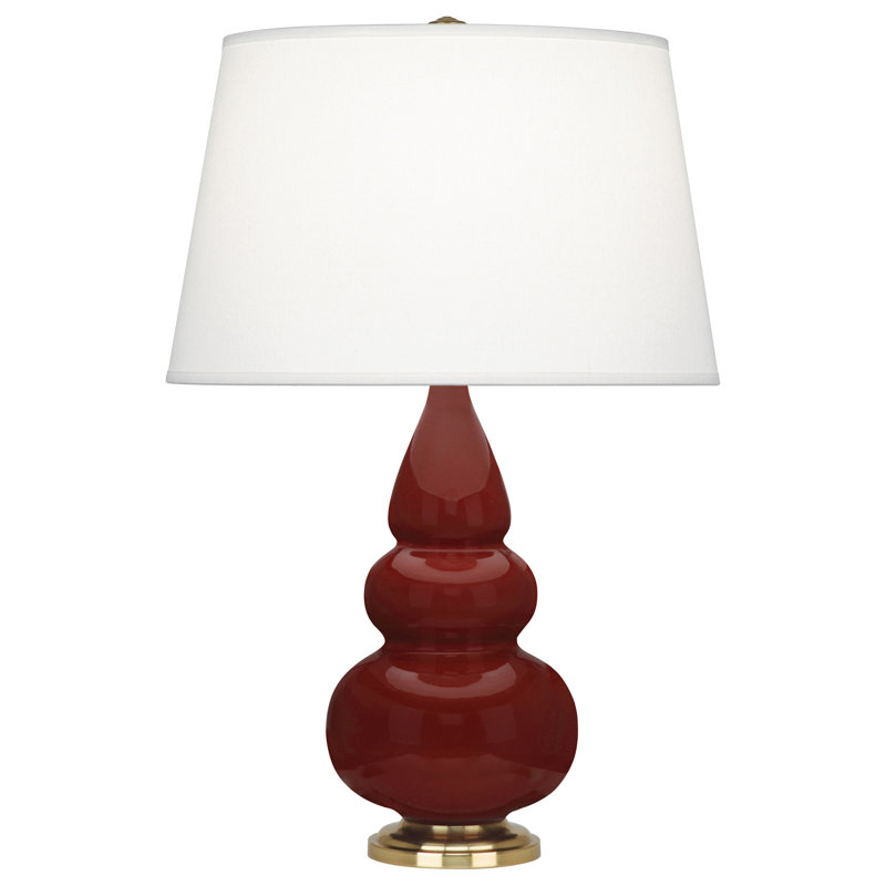 Small Triple Gourd Ceramic Table Lamp, Steel Blue/Antique Brass, Antique Brass