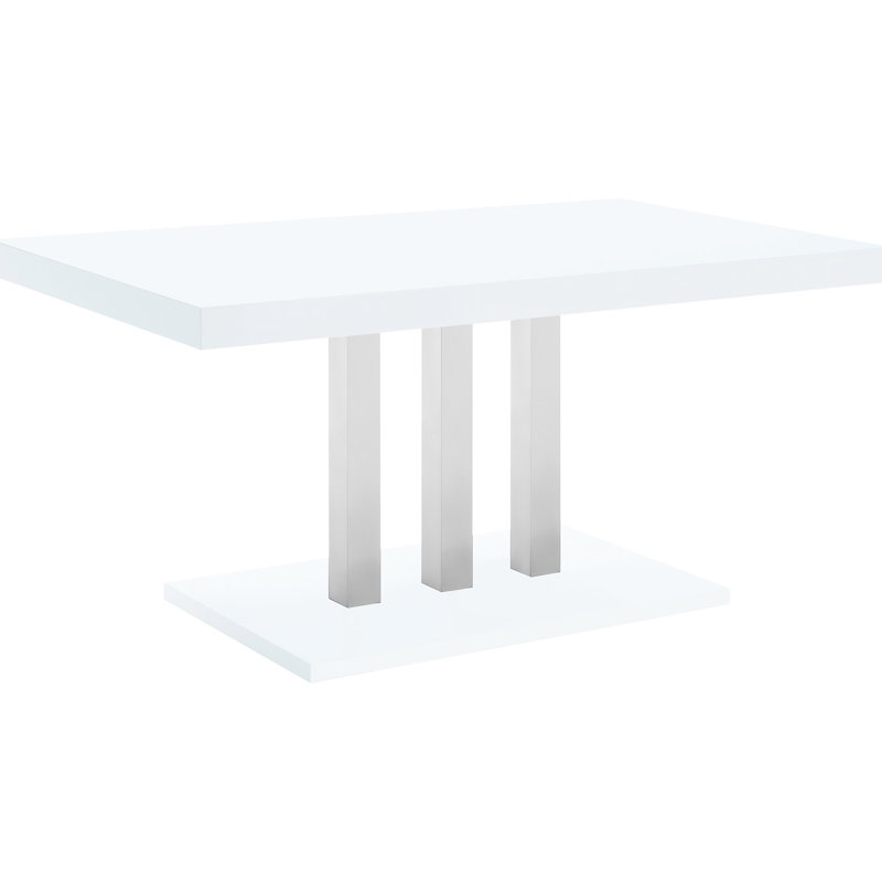 Table de salle à manger rectangulaire blanche brillante et autoportante pour une cuisine et un espace tendance
