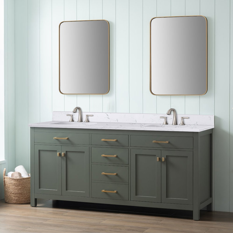 72'' Engineered Stone Double Bathroom Vanity Top with Sink– For Vanity Replacement, No Cabinet
