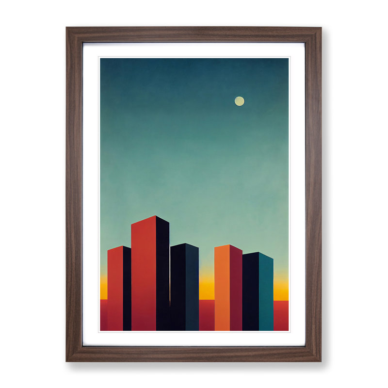 City Skyline Skyscrapers - Wall Art, 36cm H x 27cm W x 2cm D, Walnut Framed, White