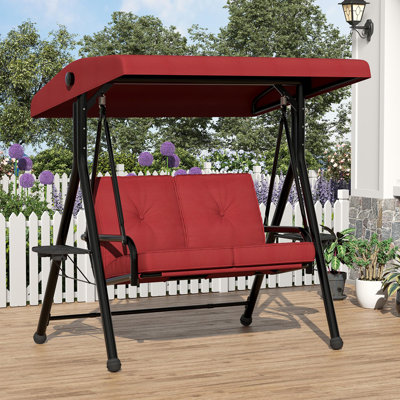 Adjustable 2-in-1 Patio Swing Chair for 2 with Canopy, Cup Holders, Removable Thick Cushions, Weather-Resistant Steel Frame, Ideal for Backyard, Garden, Porch - Red