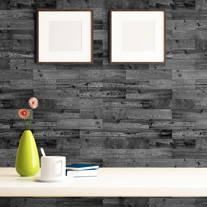 Panneau de papier peint amovible en bois Danton, Noir, L 48 po x l 24 po