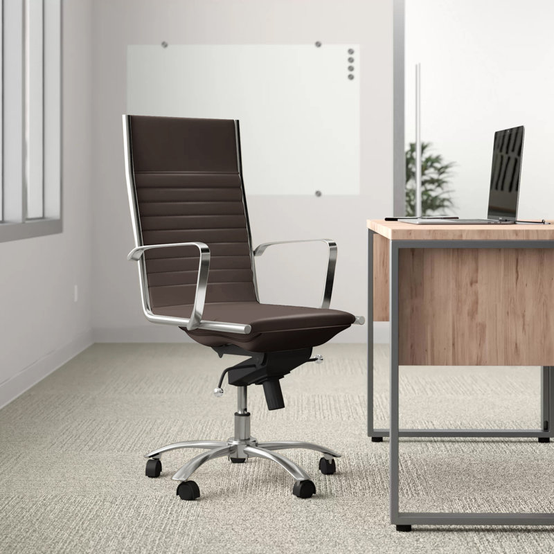 Chaise de bureau Naida, Similicuir brun, Chrome chrome