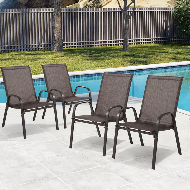Ensemble de meubles de patio extérieur 4 pièces, ensemble de 4 chaises de camping, Brun
