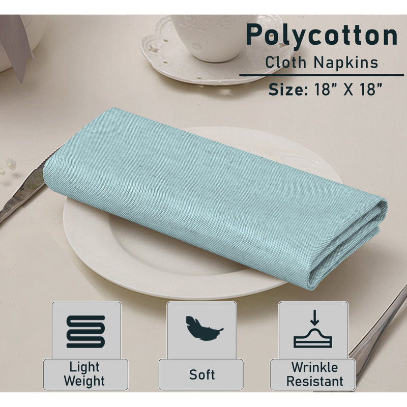 Baby Blue Poly Cotton Chambray Square Cloth Napkins Set of 12