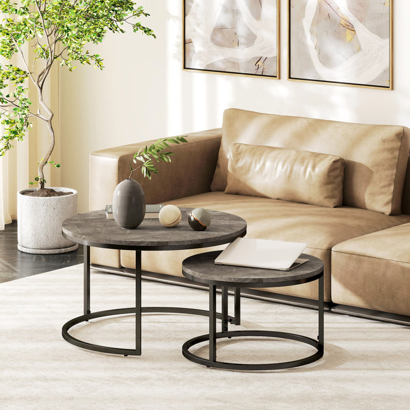 Tables gigognes, ensemble de 2 tables basses avec plateau en faux marbre