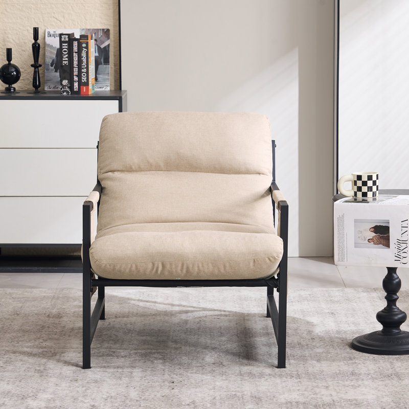 Chaise d'appoint moderne avec cadre en métal - Chaise longue beige - Fauteuil d'appoint confortable à assise profonde pour le salon et la chambre à coucher