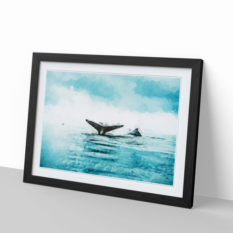 Two Humpback Whales in Abstract - Picture Frame Graphic Art Print, 27cm H x 36cm W x 2cm D, Black Framed