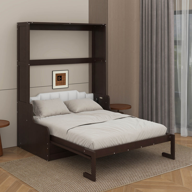 Grand lit escamotable mural avec coussin, Espresso