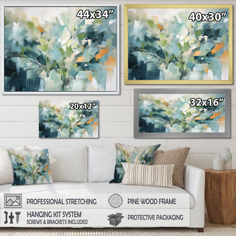 «Blue Botanical Garden III - Abstract Botanicals», art mural, Cadre flottant noir, H 30 po x l 40 po, Argent argent