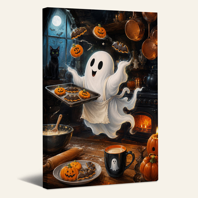 Art mural sur toile, "Ghost Bake Cookies in Cozy Kitchen", H 48 po x l 36 po