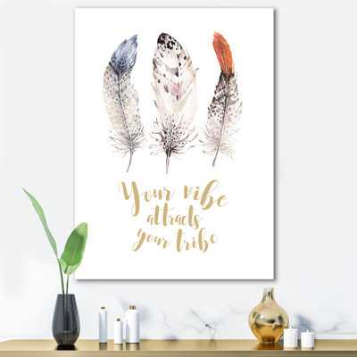 «Ethnic Feathers Your Vibe attire votre tribu II», art textuel sur toile