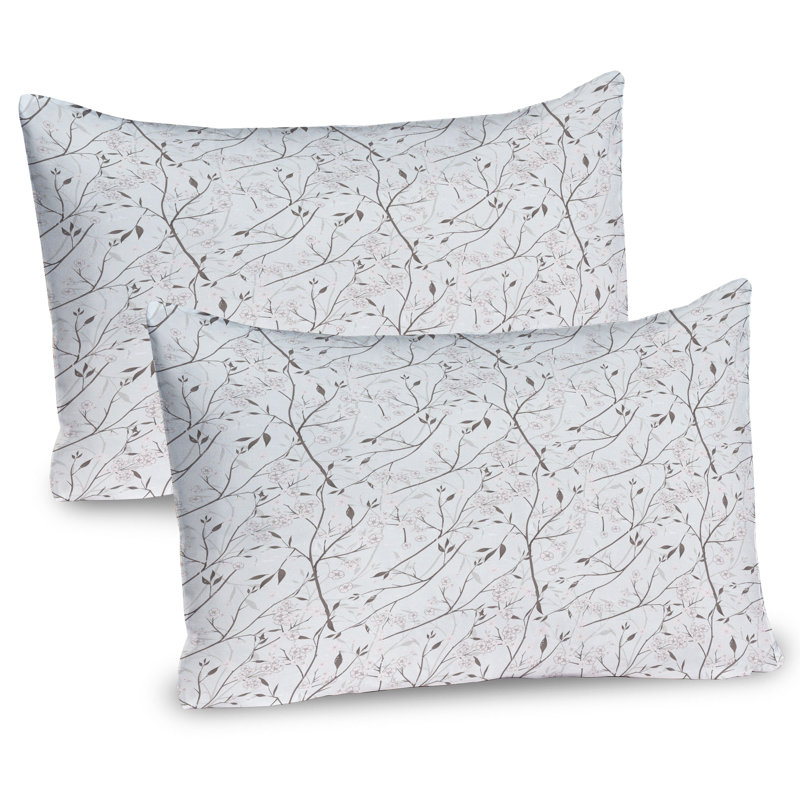 Mint Green and White Floral Print Pillow Sham Set