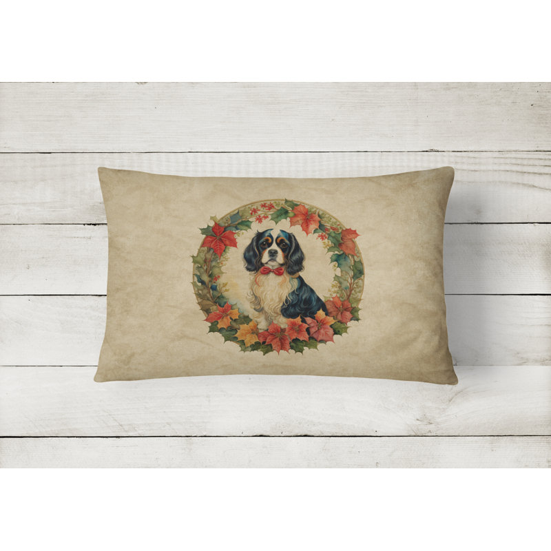 Coussin Christmas, 12 po x 16 po, Rectangulaire, Épagneul Cavalier King Charles
