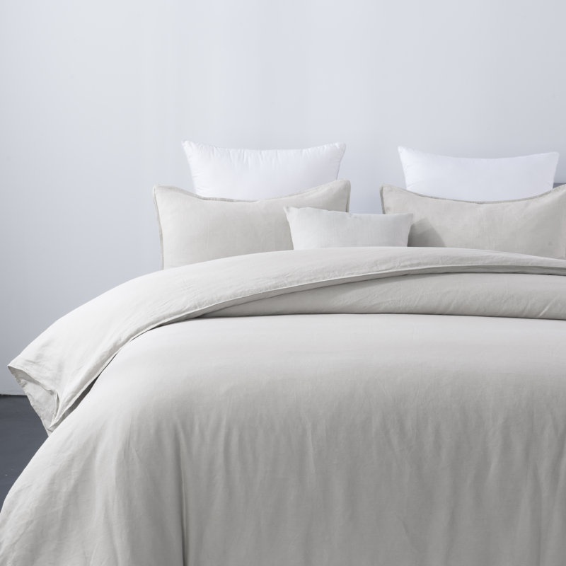  Stone Washed Pure Linen Duvet Cover Set, Queen Duvet Cover + 2 Standard Shams, Beige