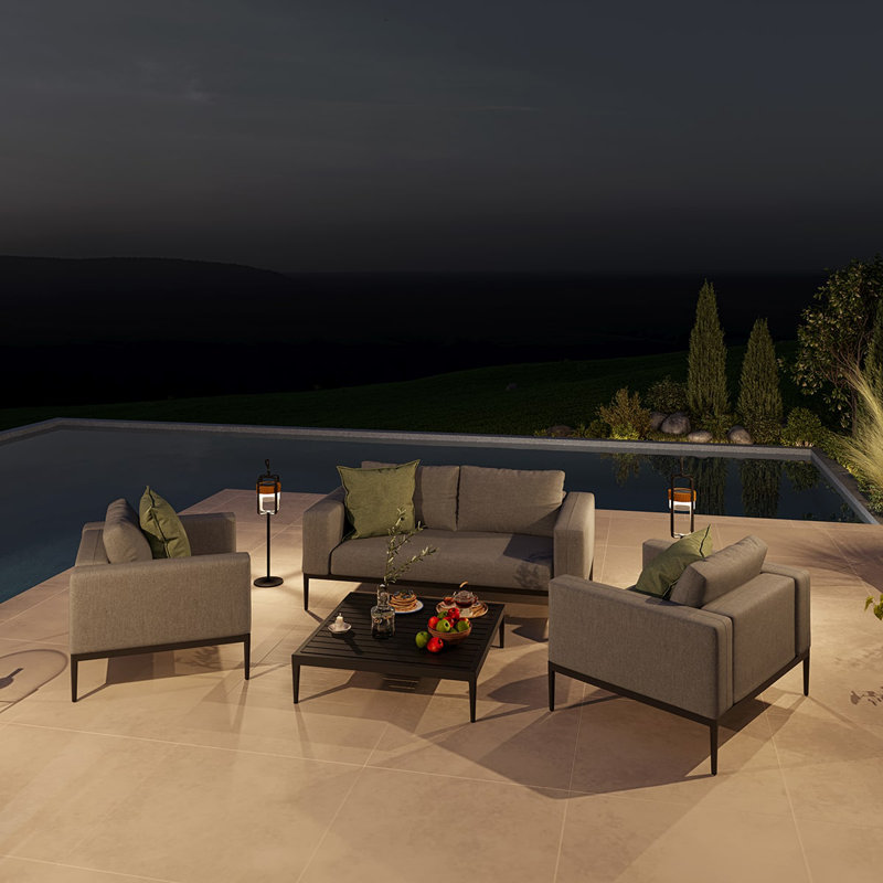 Mikaylla Metal 4 - Person Seating Group with Cushions, Flanelle, Grey