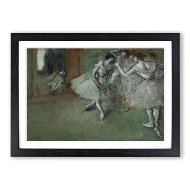 Group of Ballet Ballerina Dancers by Edgar Degas - Picture Frame Painting on MDF, 36cm H x 48cm W x 2cm D, Black Framed