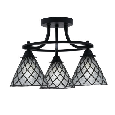 Luminaire semi-encastré 3 lumières Paramount au fini noir mat avec verre de glace 7 po Diamond