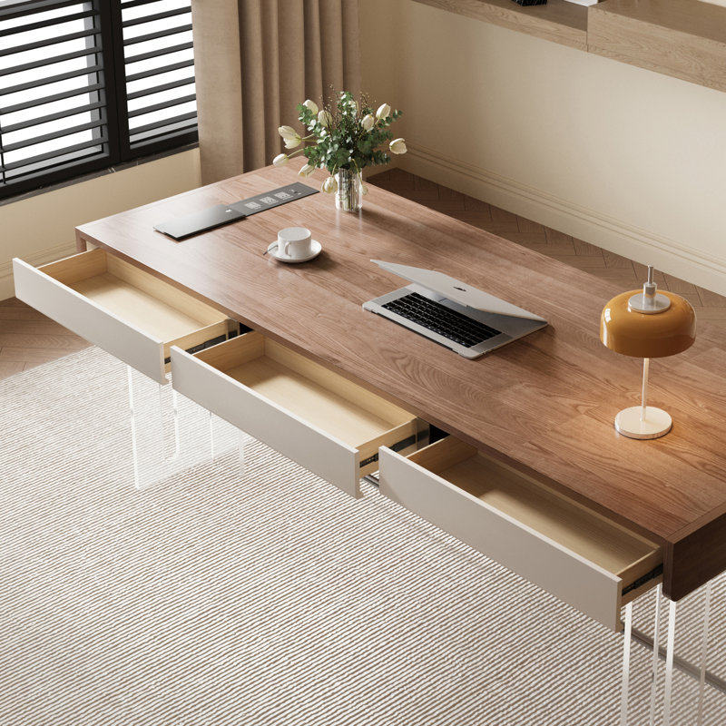 63" Modern Acrylic Desk with Storage & Cable Management - Sleek Home Office Writing Table for Small Spaces, Durable Design & Easy Assembly