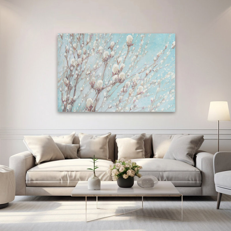 Au début du printemps - art floral de branches bleues, H 40 po x l 60 po