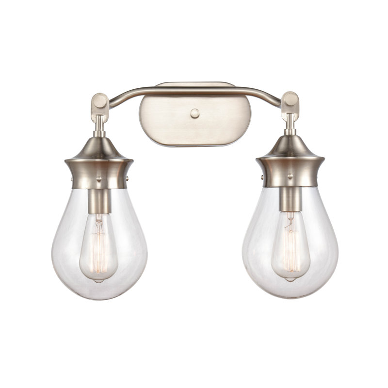 Éclairage pour meuble-lavabo à intensité variable 2 lumières hartell, Ampoule DEL rétro 4 watts, Nickel satiné, Transparent