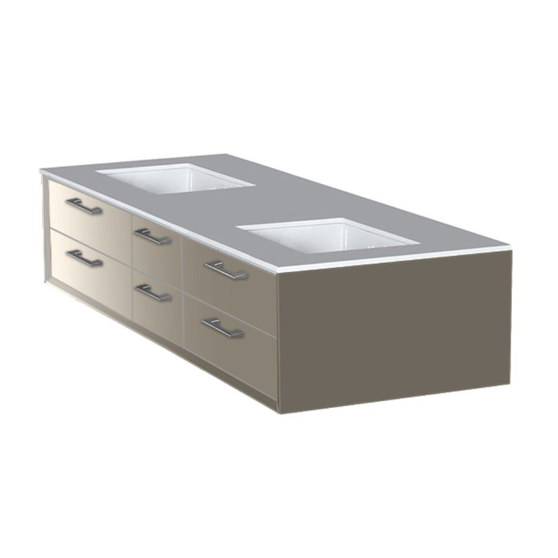 Gemelli 60'' W Double Bathroom Vanity Base, Gloss Taupe