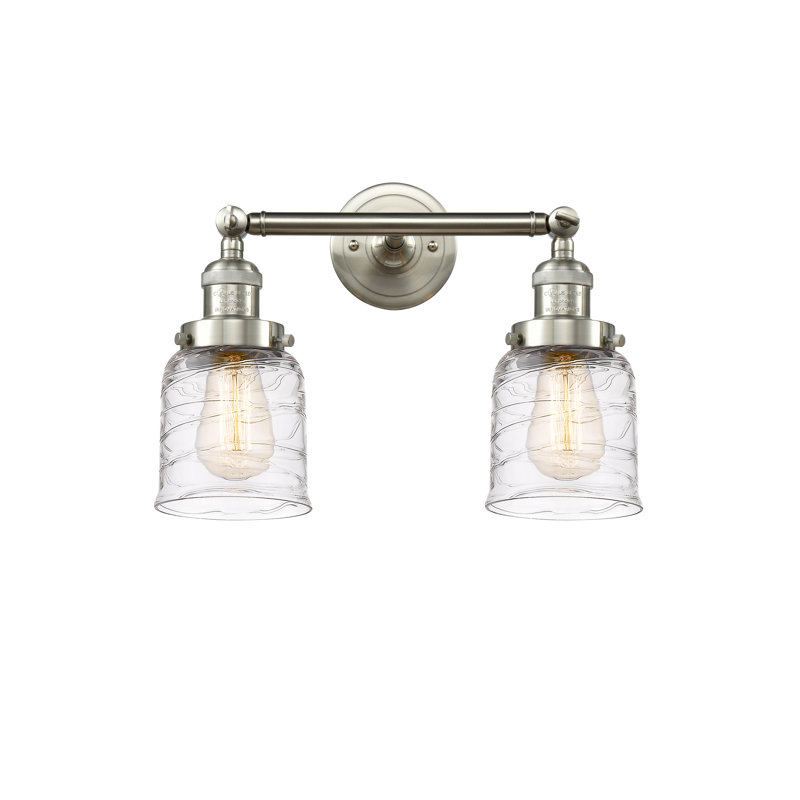 ClipperCove 2 - Light Dimmable Vanity Light, 60 Watt Vintage Incandescent Bulb, Brushed Satin Nickel, Clear Deco Swirl
