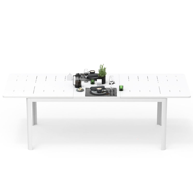 Patio Table Expandable To 94.49", White Metal Aluminum For 6-8, Rectangular Porch Lawn Garden Bistro In White, Construction 6-8 People, Weather ,