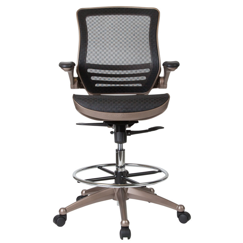 Mid-Back Transparent Mesh Drafting Chair with Flip-Up Arms
