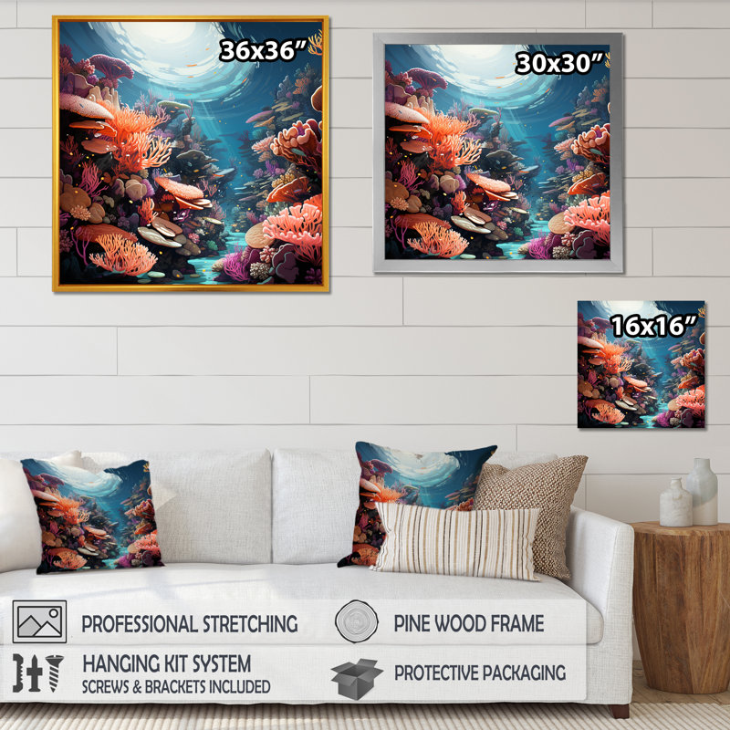 Explorations de récifs coralliens multicolores III - art de corail, H 30 po x l 30 po x P 1,5 po, Toile tendue