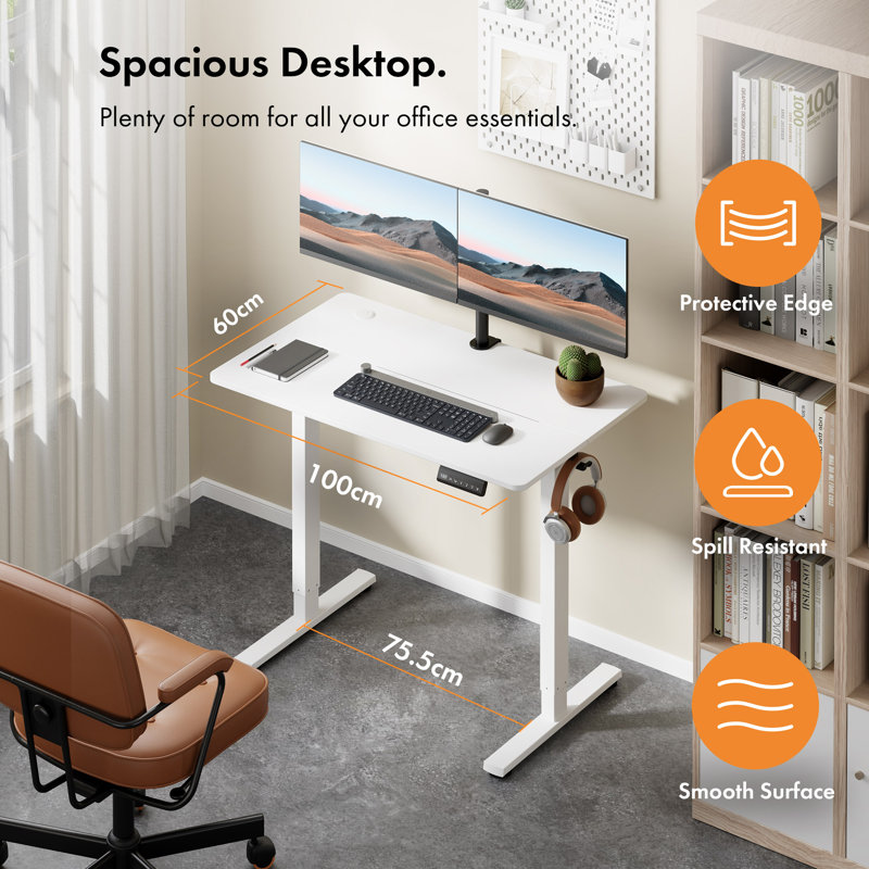 Adjustable Metal Base Standing Desk, 100 W x 60 D, White/White