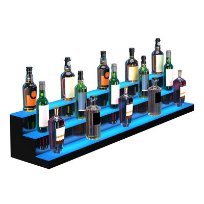Tablette de bar à 3 marches éclairée à DEL pour affichage de boissons alcoolisées, conception en acrylique multicolore, 60 perles de lampe par mètre, 7 options statiques et 22 options dynamiques, contrôle HF, effets d'éclairage réglables, 1 minuterie 4 heures, double