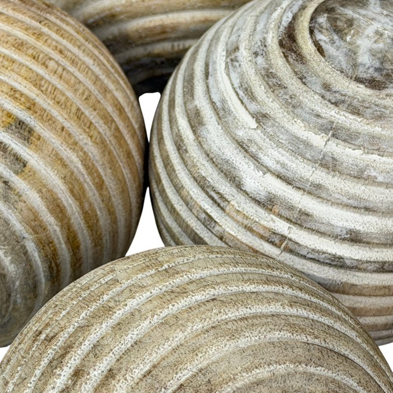Boules décoratives en bois côtelé naturel, style ferme côtière, ensemble de 6, pour remplir les bols, 10 cm de diamètre
