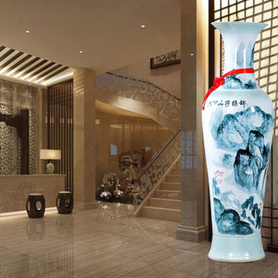 Grands vases décoratifs de 55,12 po avec des motifs de montagnes et de rivières peints à la main, fabriqués à Jingdezhen