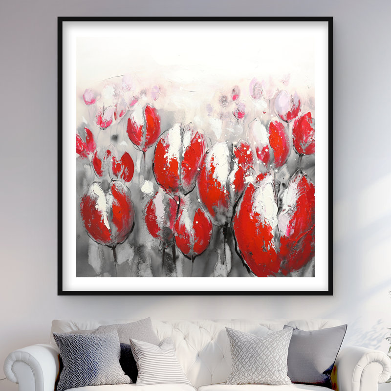 Abstrait tulipes rouges - reproduction encadrée botanique pour la décoration intérieure