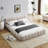 Queen Size Chenille Upholstered Platform Bed Frame With Headboard, Solid Mdf & Particle Board Frame, No Box Spring Needed, Modern Grounded Design, Beige/Dark Grey/Pink (68''×86.5''×23.5'')-1340894430